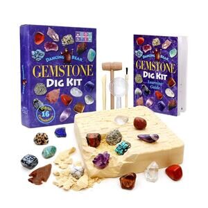 DANCING BEAR Gem stone Dig Kit, Excavate 16 Real Gems & Crystals STEM Education